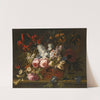 Still life of pink roses, tulips, hyacinths, jasmine and other flowers loosely arranged in a wicker basket, all upon a stone ledge by Gaspar Peeter Verbruggen the Elder