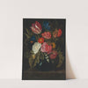 Still Life Of Roses, Carnations, A Tulip And Other Flowers In A Glass Vase by Maria van Oosterwijck