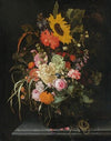 Still Life Of Roses, Carnations, Marigolds And Other Flowers With A Sunflower And Striped Grass