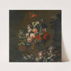 Still Life Of Roses, Variegated Tulips, Peonies And Other Flowers In A Sculpted Vase, Together With Grapes And A Macaw by Simon Verelst