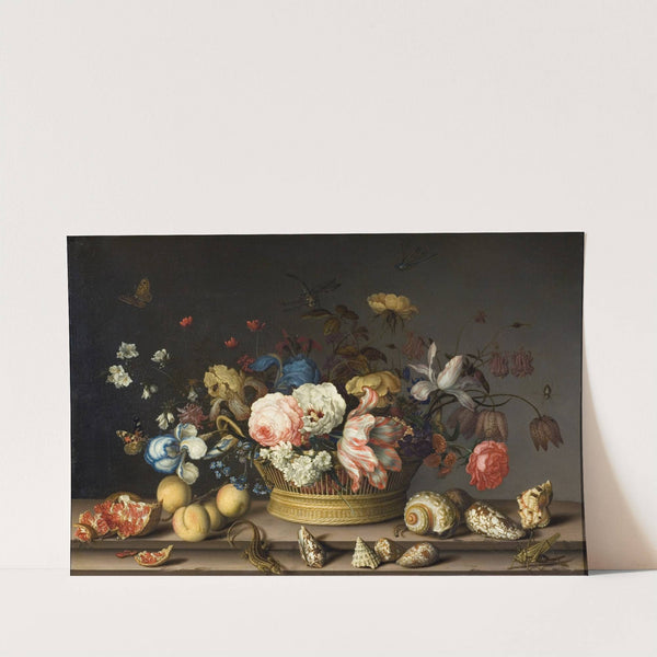 Still Life with a Basket of Flowers (early 1630s) by Balthasar van der Ast