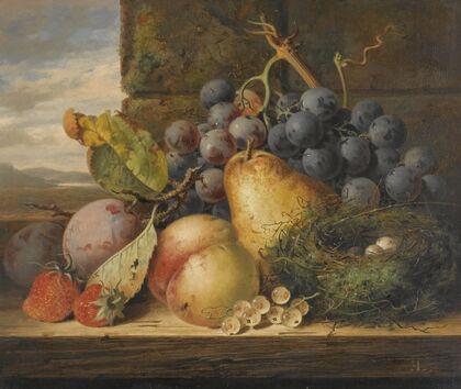 Still Life With A Bird’s Nest,Â A Pear, A Peach, Grapes, Strawberries And Plums