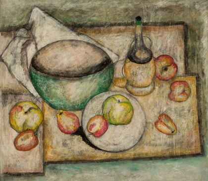 Still life with a green bowl and fruit (1918)