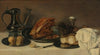 Still Life With A Pewter Jug, A Ham On A Pewter Plate, Lemons, Bread, A Gilt Mounted Roemer And Other Objects On Table Covered In A White Cloth
