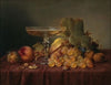 Still Life with Champagne Glass and Fruit on a Damask Cloth