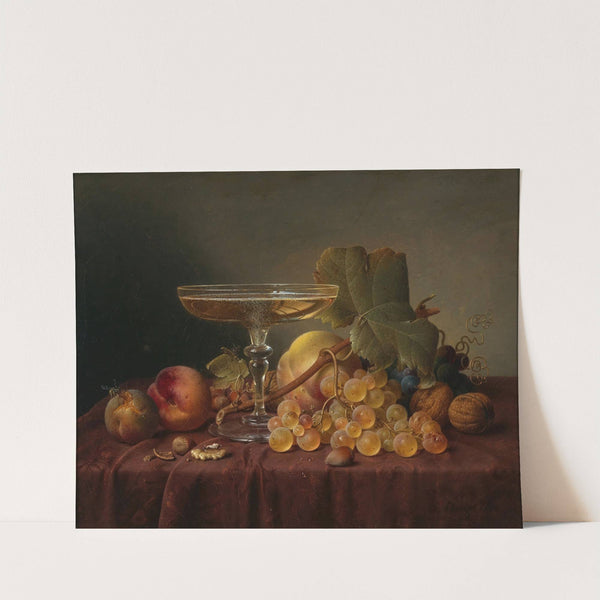 Still Life with Champagne Glass and Fruit on a Damask Cloth by Johann Wilhelm Preyer