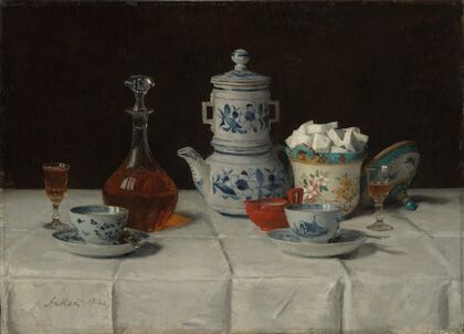 Still life with coffee setting and cognac bottle (1882)