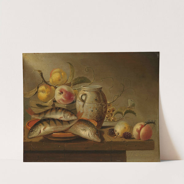 Still Life with Earthenware Jar, Fish and Fruit by Harmen Steenwyck
