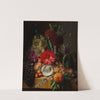 Still life with flowers and fruit on a ledge by Jean-Baptiste Robie