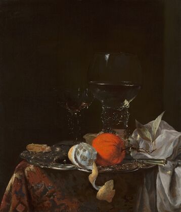 Still Life with Fruit and Wineglasses on a Silver Plate