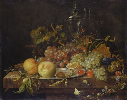 Still Life with Fruit, Tin Plate and Wine Glasses