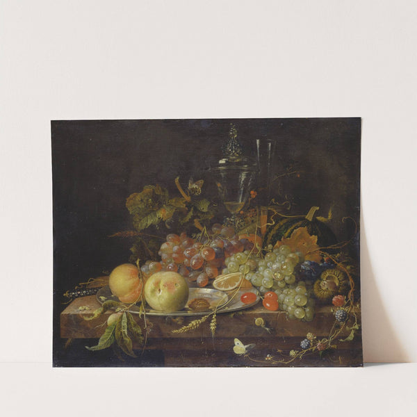 Still Life with Fruit, Tin Plate and Wine Glasses (ca. 1663 – 1664) by Abraham Mignon
