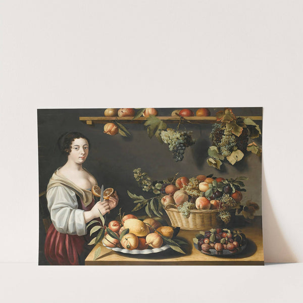 Still life with fruits and a young woman by Louise Moillon