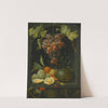 Still life with grapes a melon an orange plums and oysters in a stone niche by Joris van Son