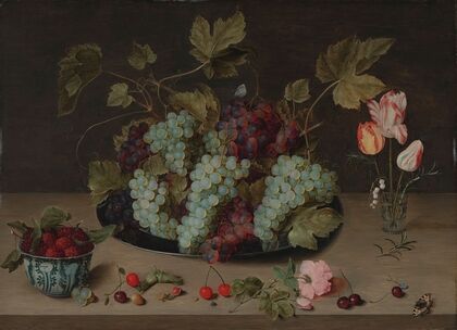 Still-life with Grapes, Flowers, and Berries in a Wanli Bowl