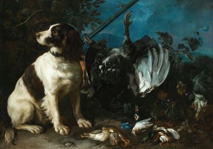 Still Life With Hunting Trophies And A Young Dog
