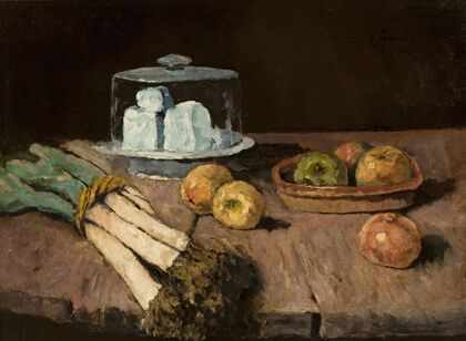 Still life with leeks, apples and cheese — size preview