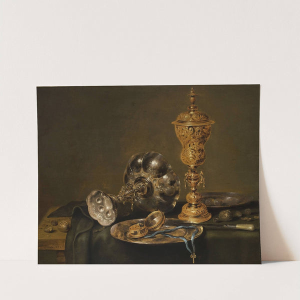 Still Life with Metal Vessels and a Watch on a Table by Willem Claesz Heda