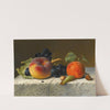 Still life with peach, apricot, grapes and hazelnuts on a tablecloth (1907) by Emilie Preyer