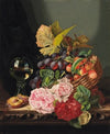Still life with peonies and a glass of wine
