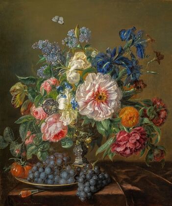Still-life with peonies, roses, tulips and ranunculus