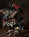 Still Life With Two Parrots, A Guinea Pig, A Basket Of Fruit And Fowl