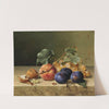 Still Life with Two Walnuts, Plums, Grapes, a Peach on a Branch and a Fly (1871) by Emilie Preyer