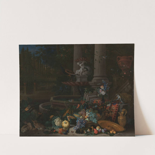Still Life with Vegetables before a Draped, Overturned Plinth by an Ornamental Fountain by Peeter Gijsels