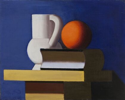 Still Life with White Jar, Orange and Book