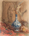 Stilleven met Chinese vaas en gedroogde zonnebloemen