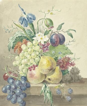Stilleven van bloemen en vruchten