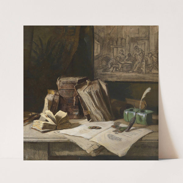 Stillleben mit Folianten by Hugo Charlemont