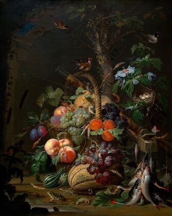 Stillleben mit Früchten,Fischen und Vogelnest