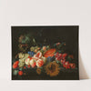 Stillleben mit Pfirsichen und Kirschen auf einer Silberplatte mit anderen Früchten, Nüssen und Sonnenblumen by Cornelis de Heem