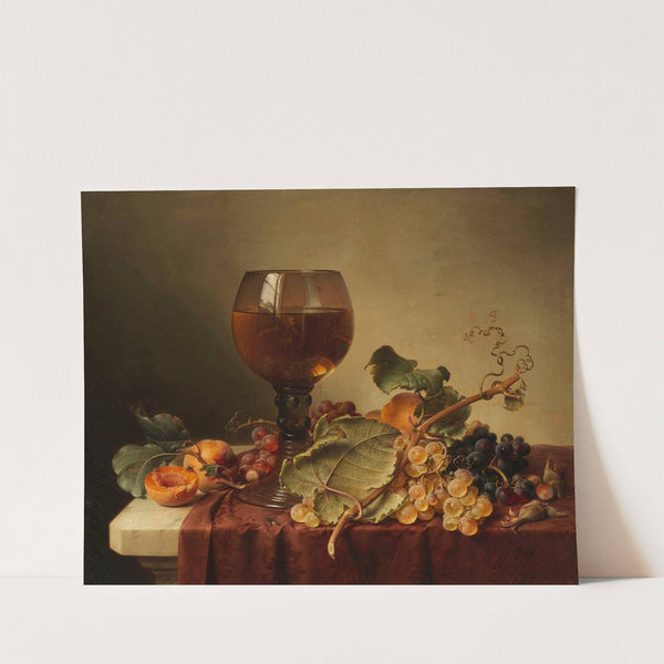 Stillleben mit Selbstportrait im Weinglas und Früchten by Johann Wilhelm Preyer