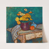 Stillleben mit Tuch, Blumen im Krug, Apfel und Behälter auf Tisch (1909-1910) by Alexej von Jawlensky