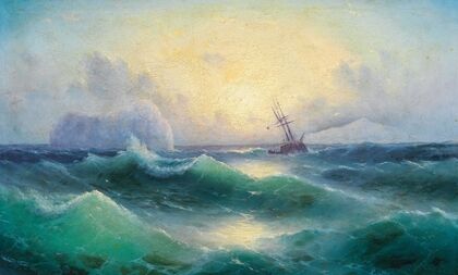 Stormy sea with an iceberg