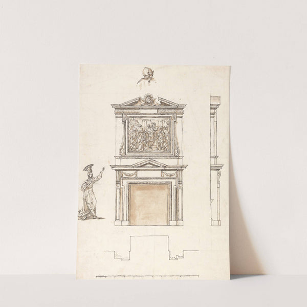 Stowe House, Buckinghamshire: Elevation and Section of Chimney Piece in the Hall by William Kent