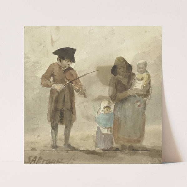 Straatmuzikant met vrouw en kinderen by Simon Andreas Krausz