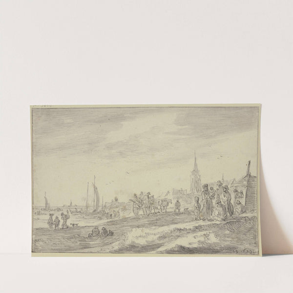 Strand mit einem Wagen und vielen Figuren by Jan van Goyen
