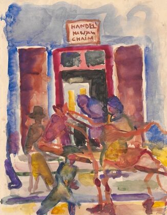 Street scene in front of a shop (1931)