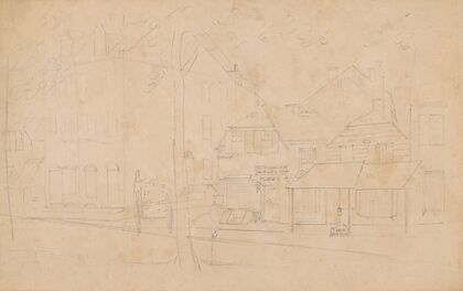 Street scene with houses and stores, including Geo H Cooper & Co wholesale merchant