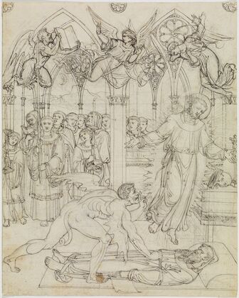 Streit des Hl. Franziskus mit dem Satan um die Seele des Mönches Guido da Montefeltro (Dante Inferno, Canto 27, V 112)