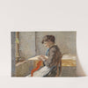 Strickende Frau am Fenster by Olga Wisinger-Florian