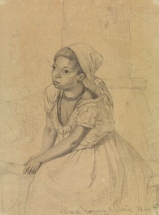 Studie der Maria Joanna de Cocaies, sitzend in Halbfigur nach links gewendet