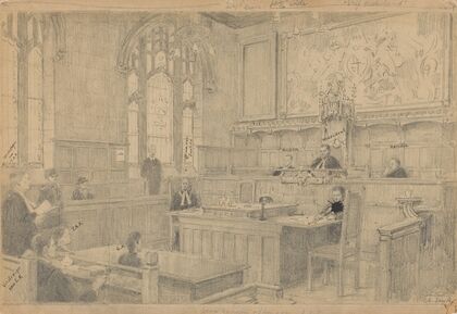 Studie van de gehele compositie voor het (onvoltooide) schilderij van de Nederlandse rechtbank in London, juni 1942