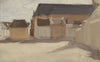 Studie van een dorpspleintje met gebouwen