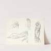 Studieblad med fire udkast til figurerne Eva og ”Sovende pige by Svend Rathsack