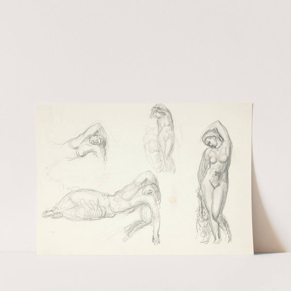 Studieblad med fire udkast til figurerne Eva og ”Sovende pige by Svend Rathsack