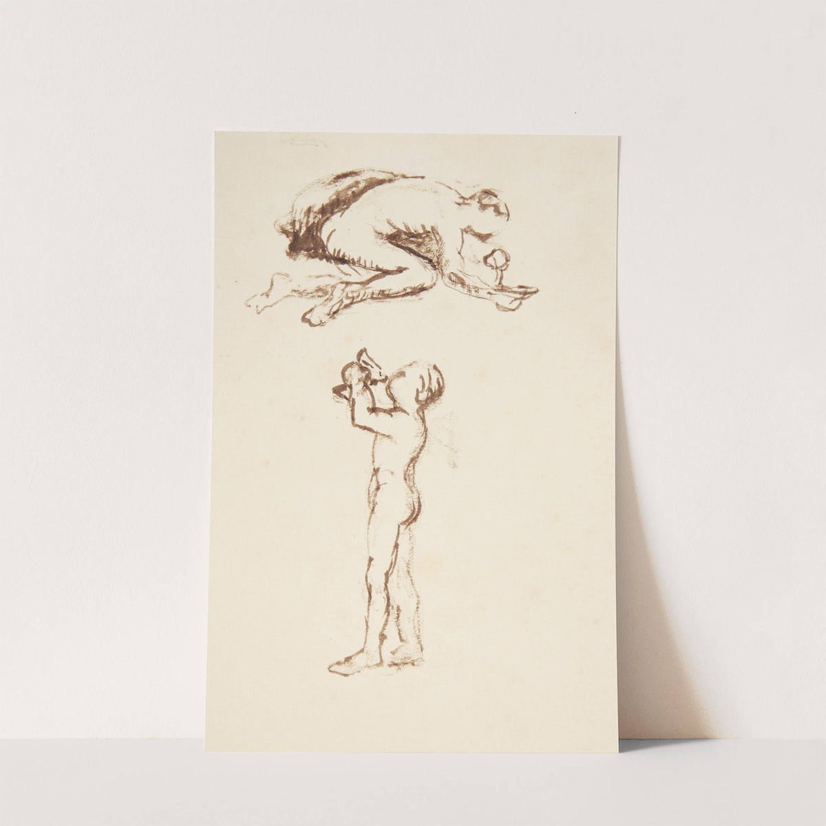 Studieblad med knælende mand og stående dreng by Anne Marie Carl Nielsen
